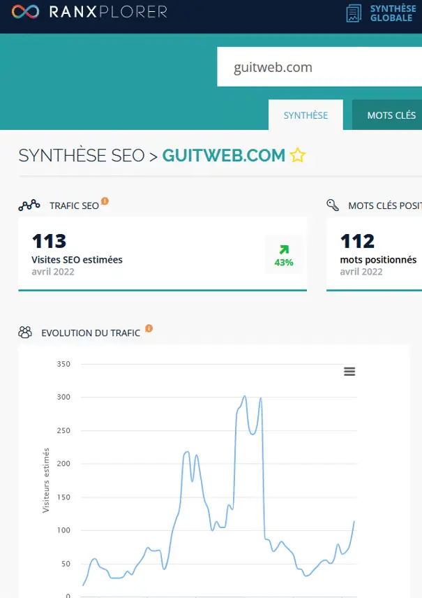 image représentant une synthèse SEO du trafic sur Guitweb.com