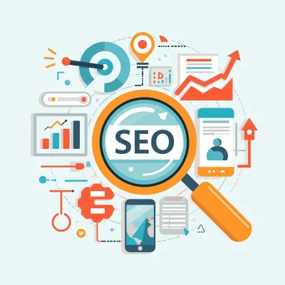 SEO-concept-illustration-with-search-engine-optimization-elements-including-magnifying-glass-search-bar-keywords-ranking-graphs-website-analytics-and-digital-marketing-symbols